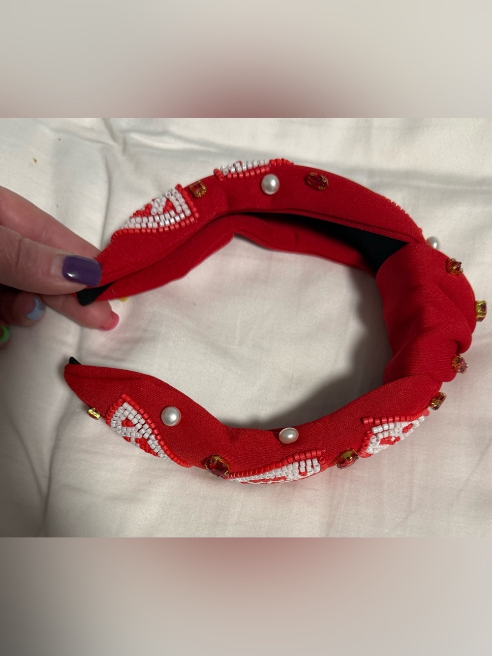 Headband Red Beaded Embellished Footbal ๐๐ - Picture 3 of 7